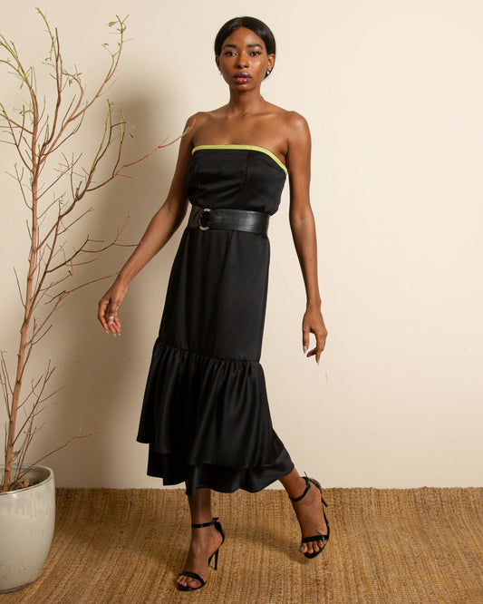 Strapless Black Dress with Neon Detail