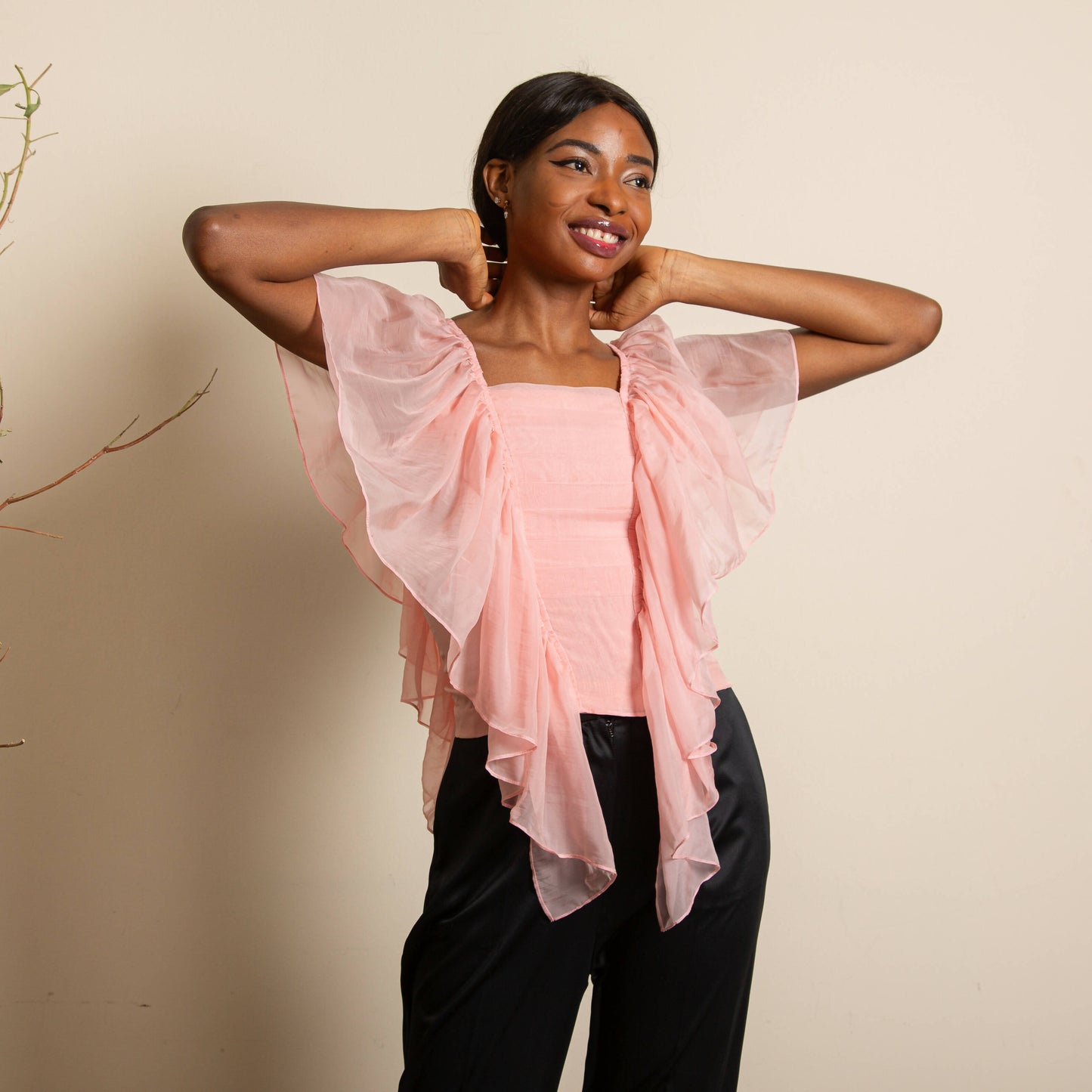 Blush Ruffle Top with Pleat Detail